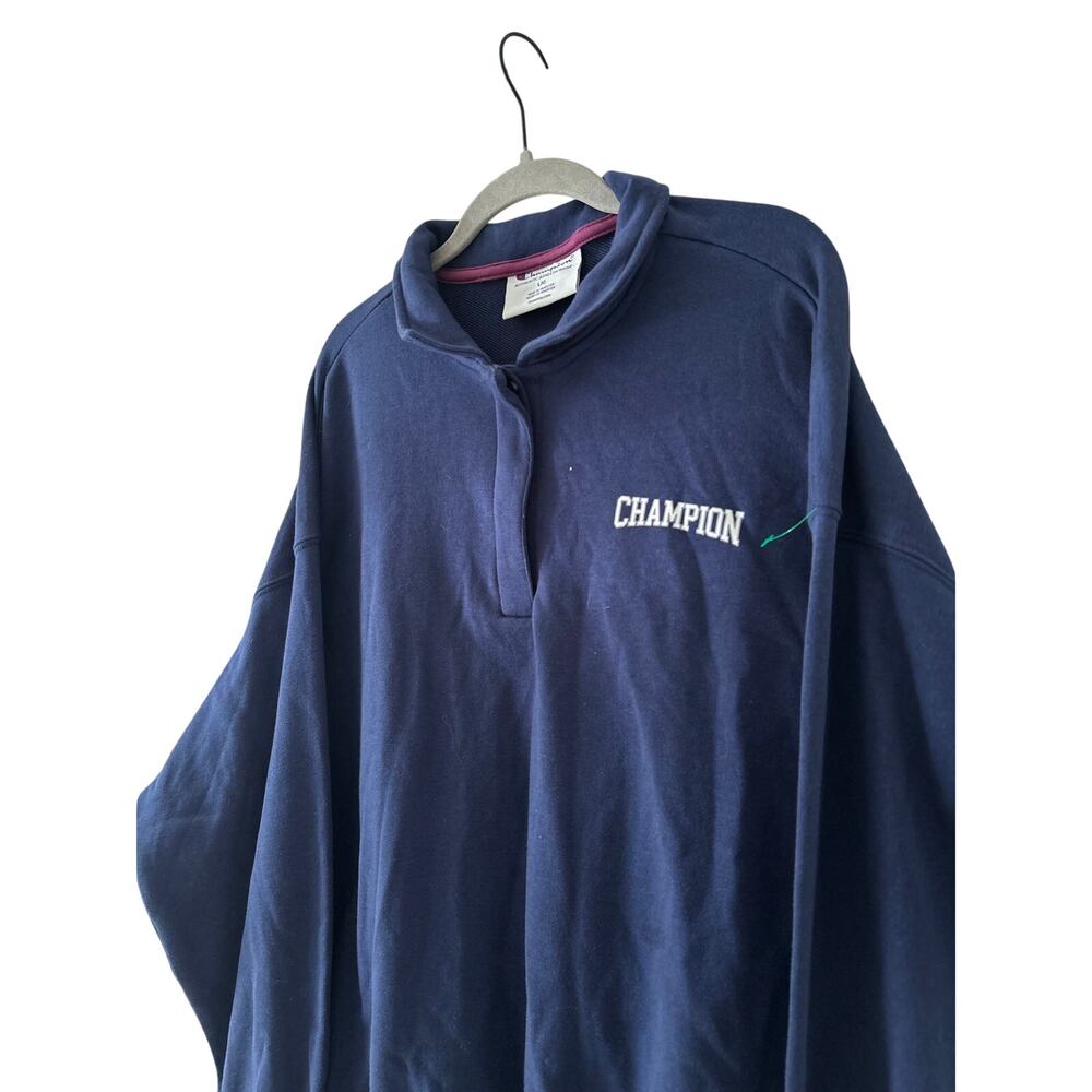Champion Navy Blue Pullover Button Down Shirt L - Picture 4 of 8